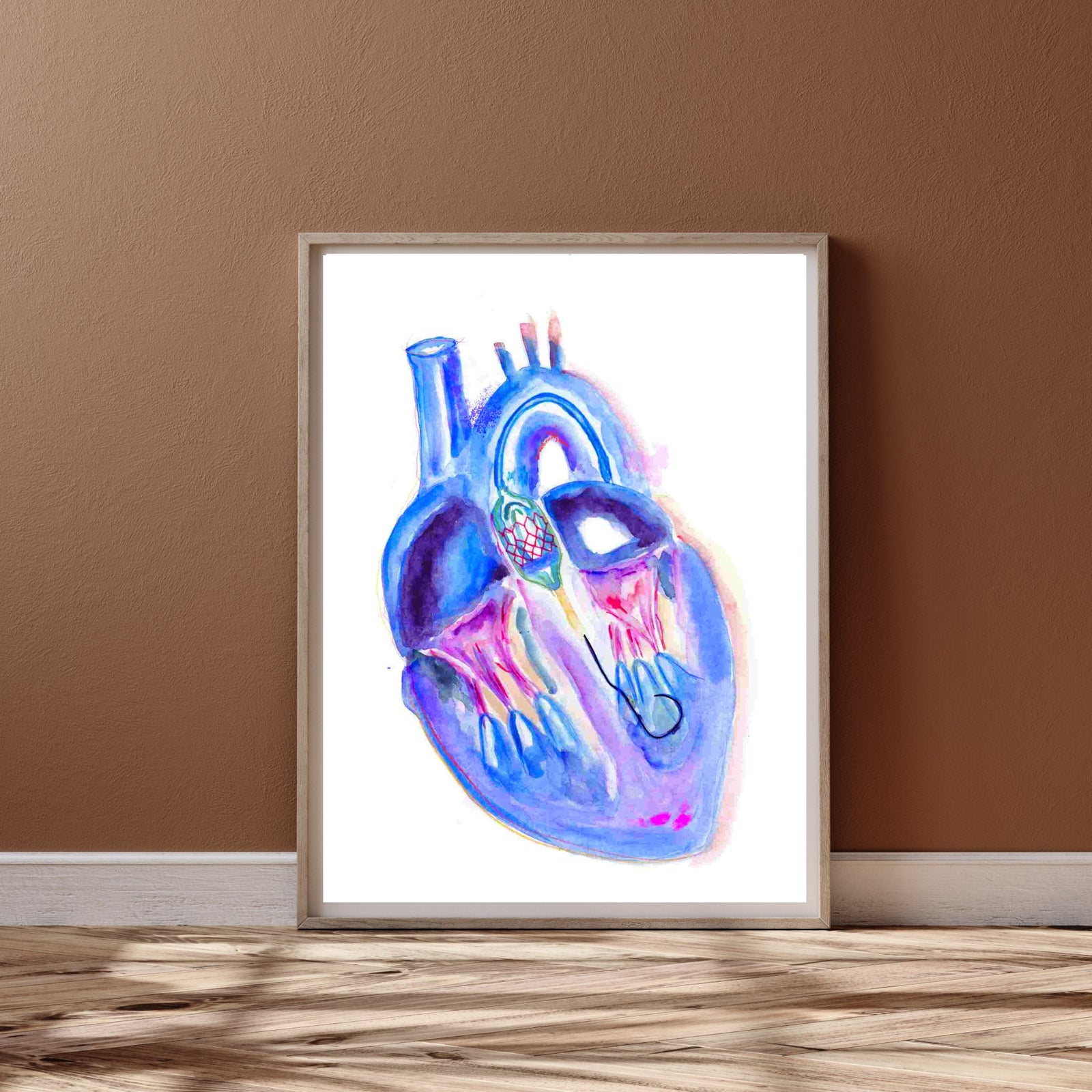 heart anatomy watercolor art with flowers