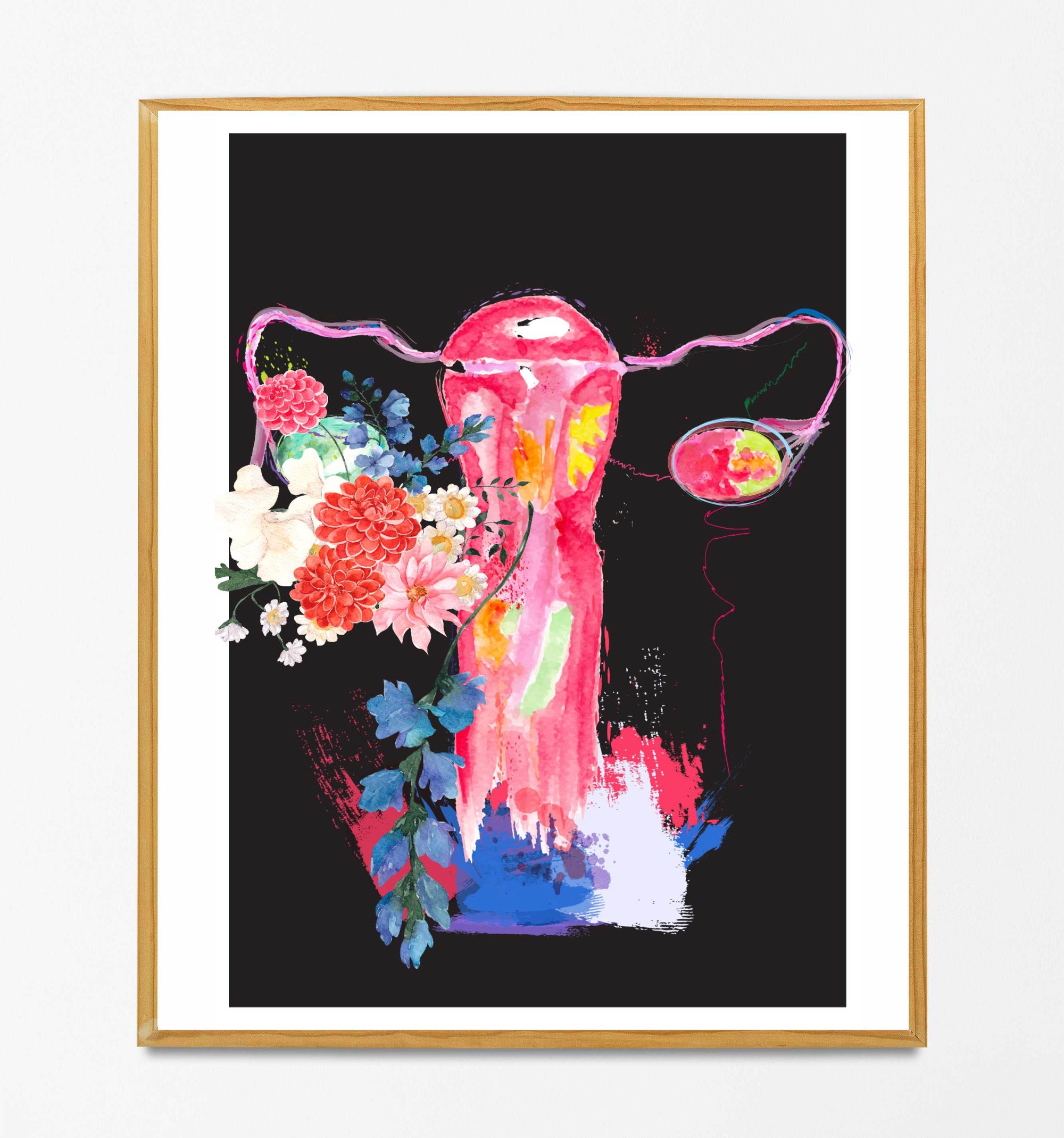 uterus watercolor and flowers artwork