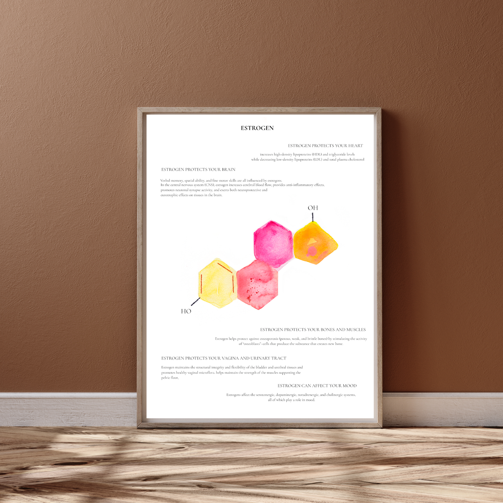Estrogen Hormone Medical Chart Watercolor Art