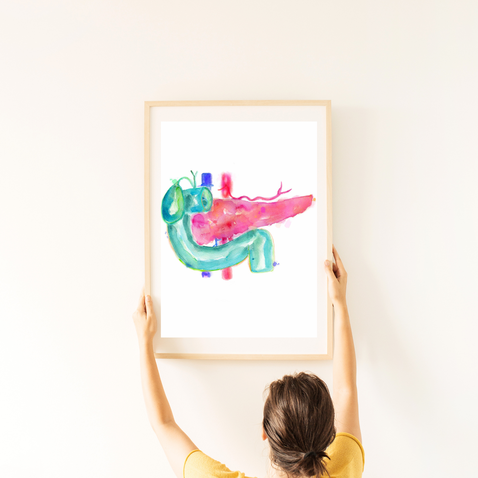 pancreas anatomy wall art in green and pink 