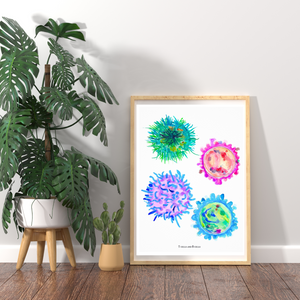 Immune Cells Lymphocyte Watercolor Art Print