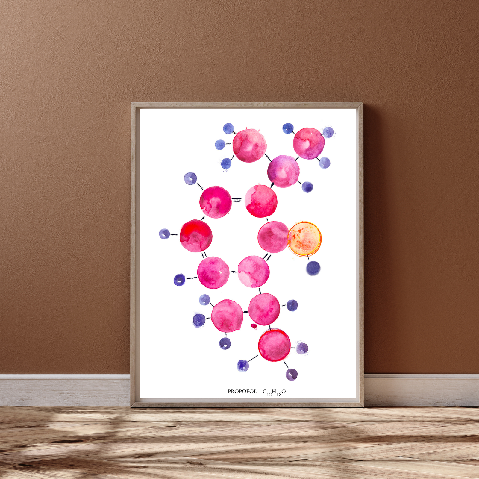 Propofol Molecule Watercolor Art Print