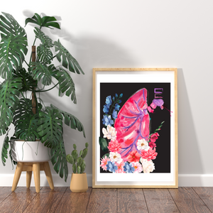 Lung Anatomy Art Print with Flowers