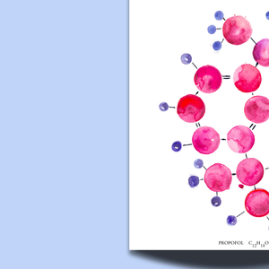 Propofol Molecule Watercolor Art Print