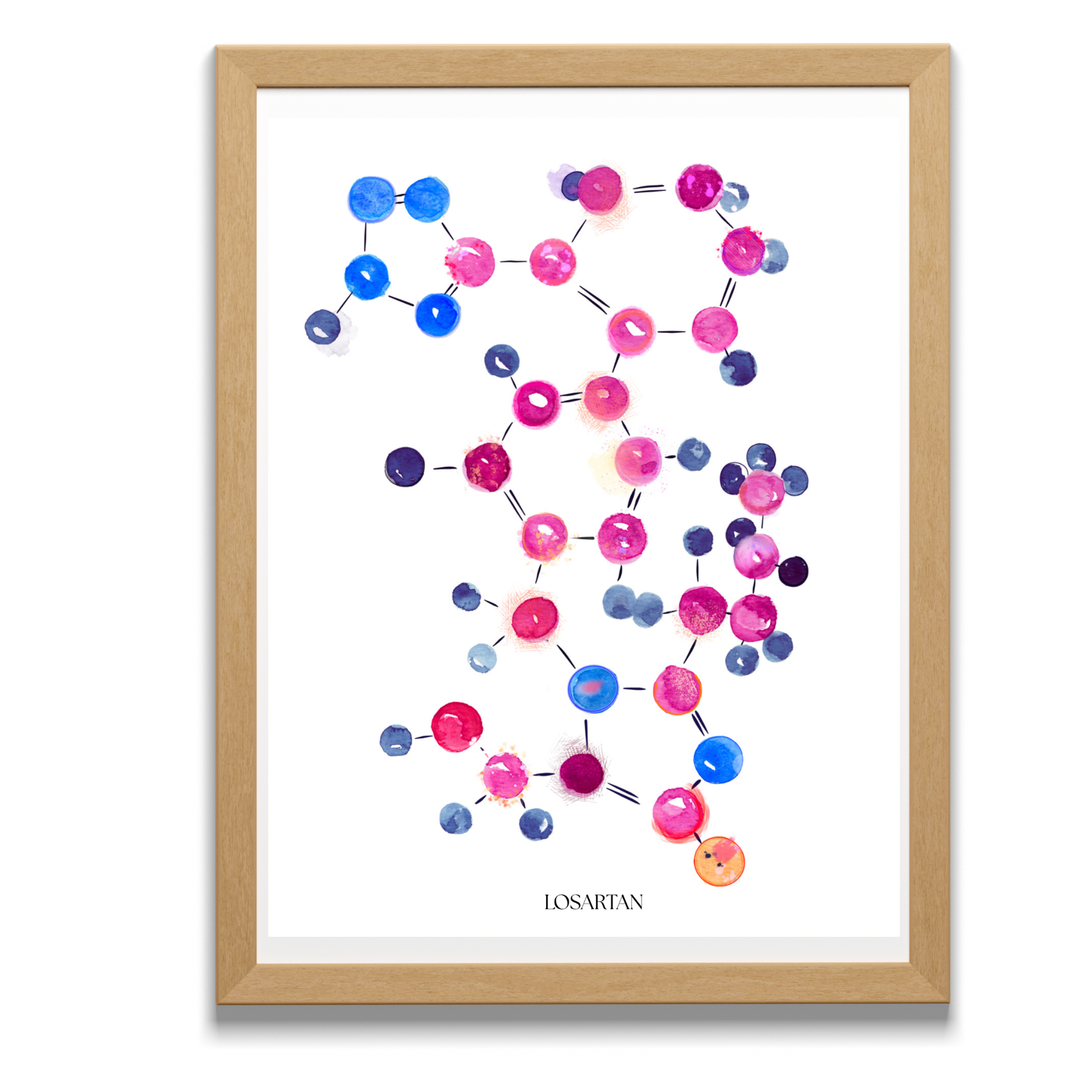 Losartan ACE II Inhibitor Molecule Watercolor Art Print