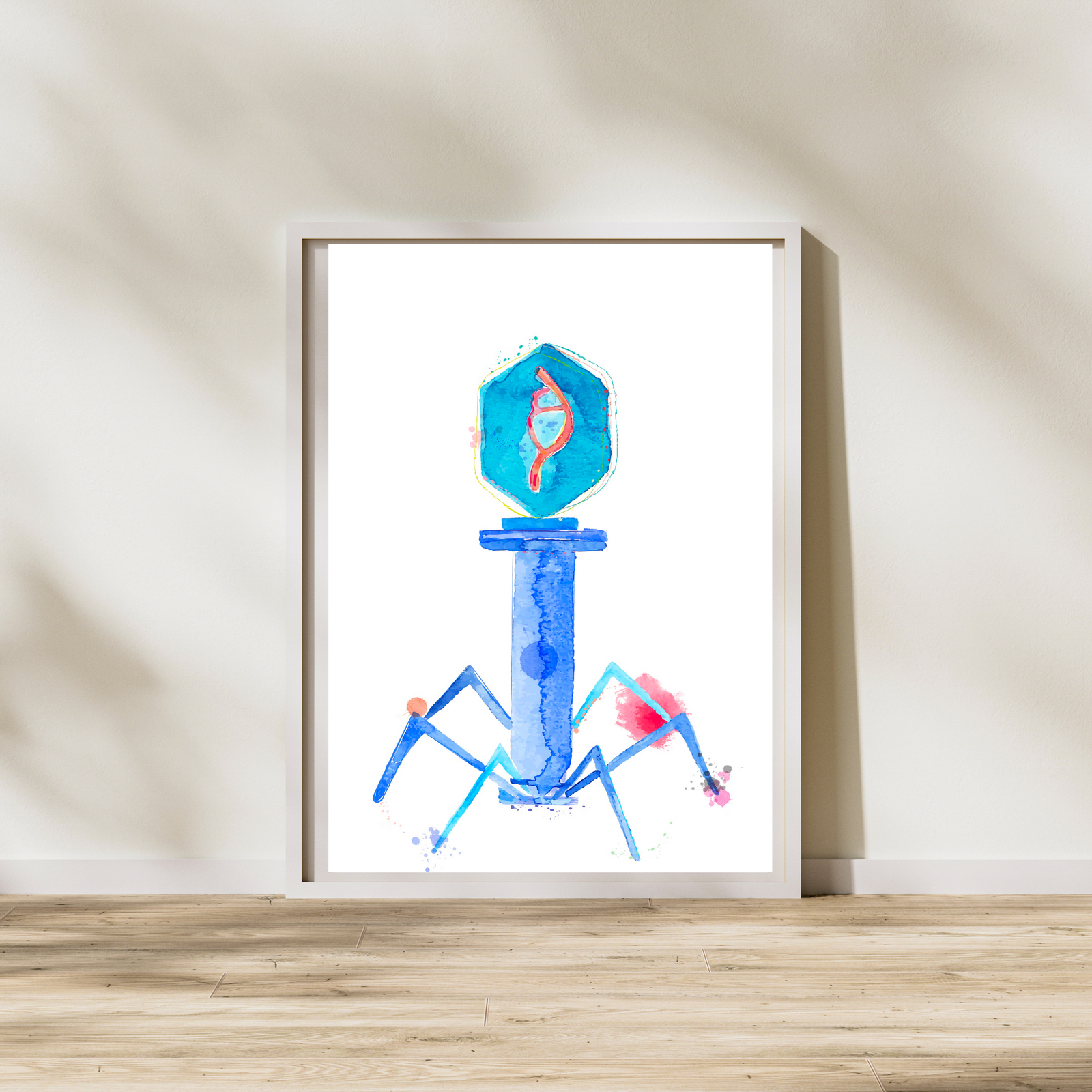 Bacteriophage Art Print, Virus Watercolor Painting, Microbiologist Gift