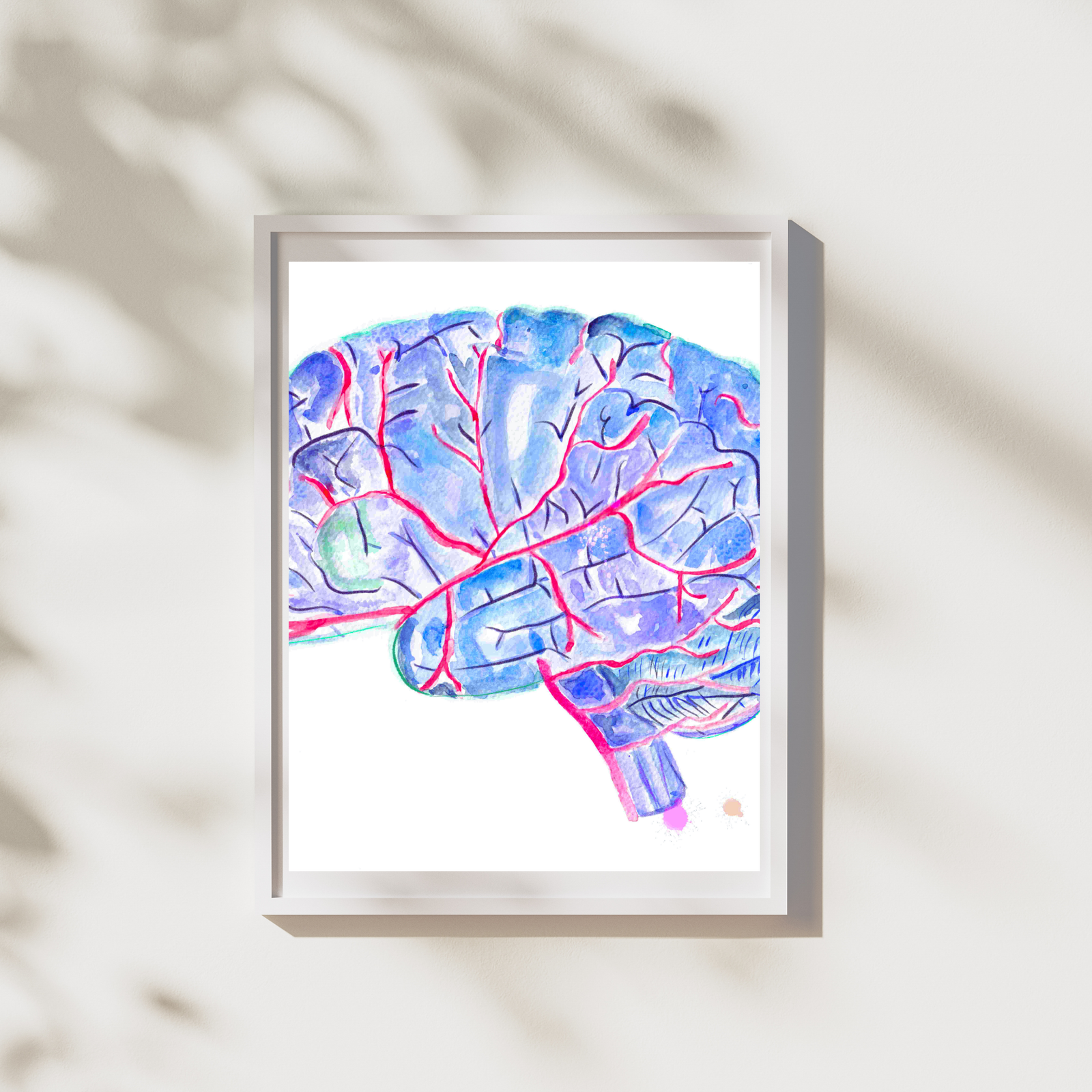 human brain and arteries anatomy art print