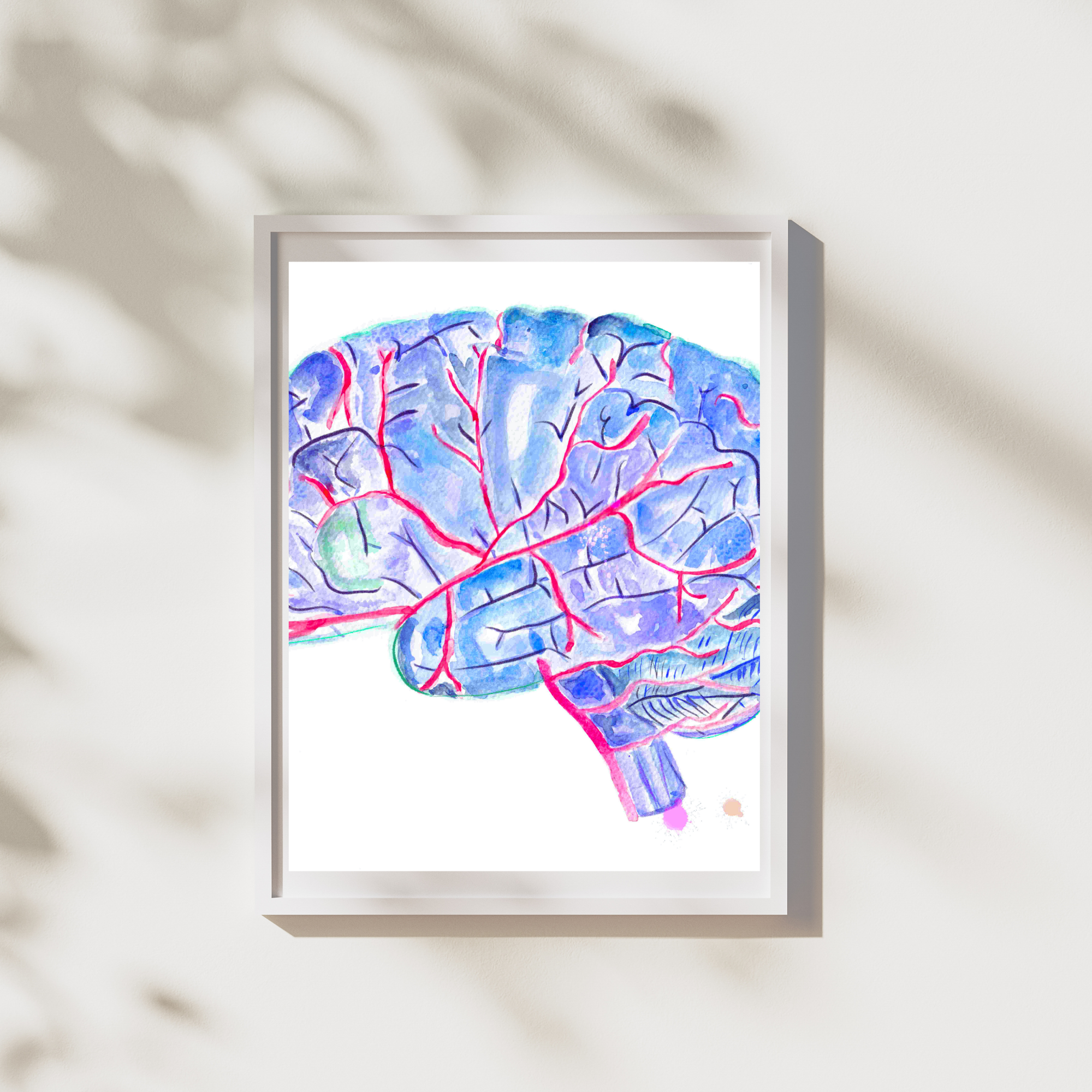 human brain and arteries anatomy art print