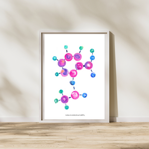 Aspirin Molecule Chemistry Watercolor Illustration