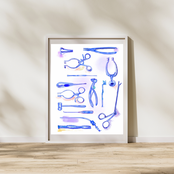 ENT Instruments Watercolor Illustration Art Print - medpapers
