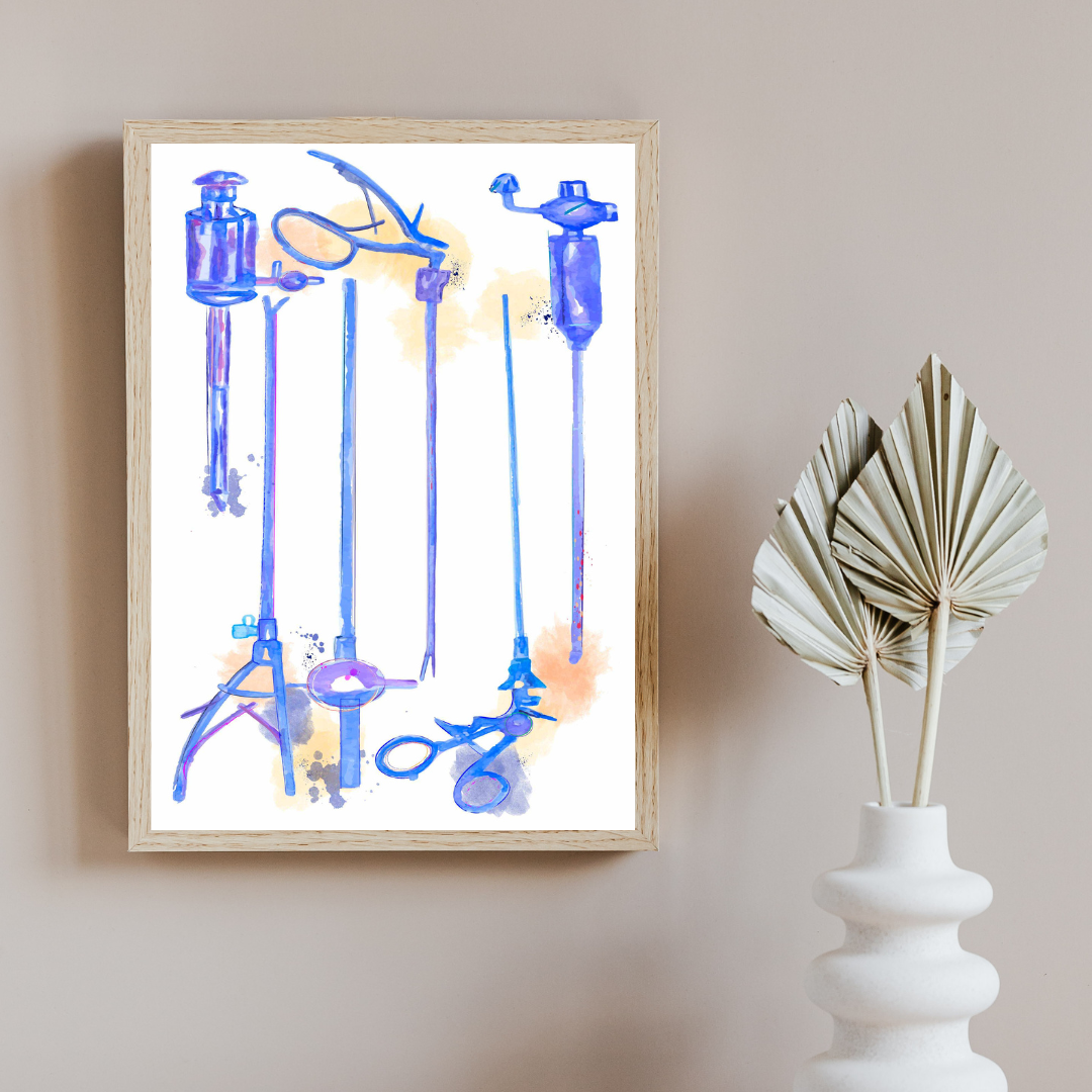 Laparoscopy Instruments Watercolor Art Print
