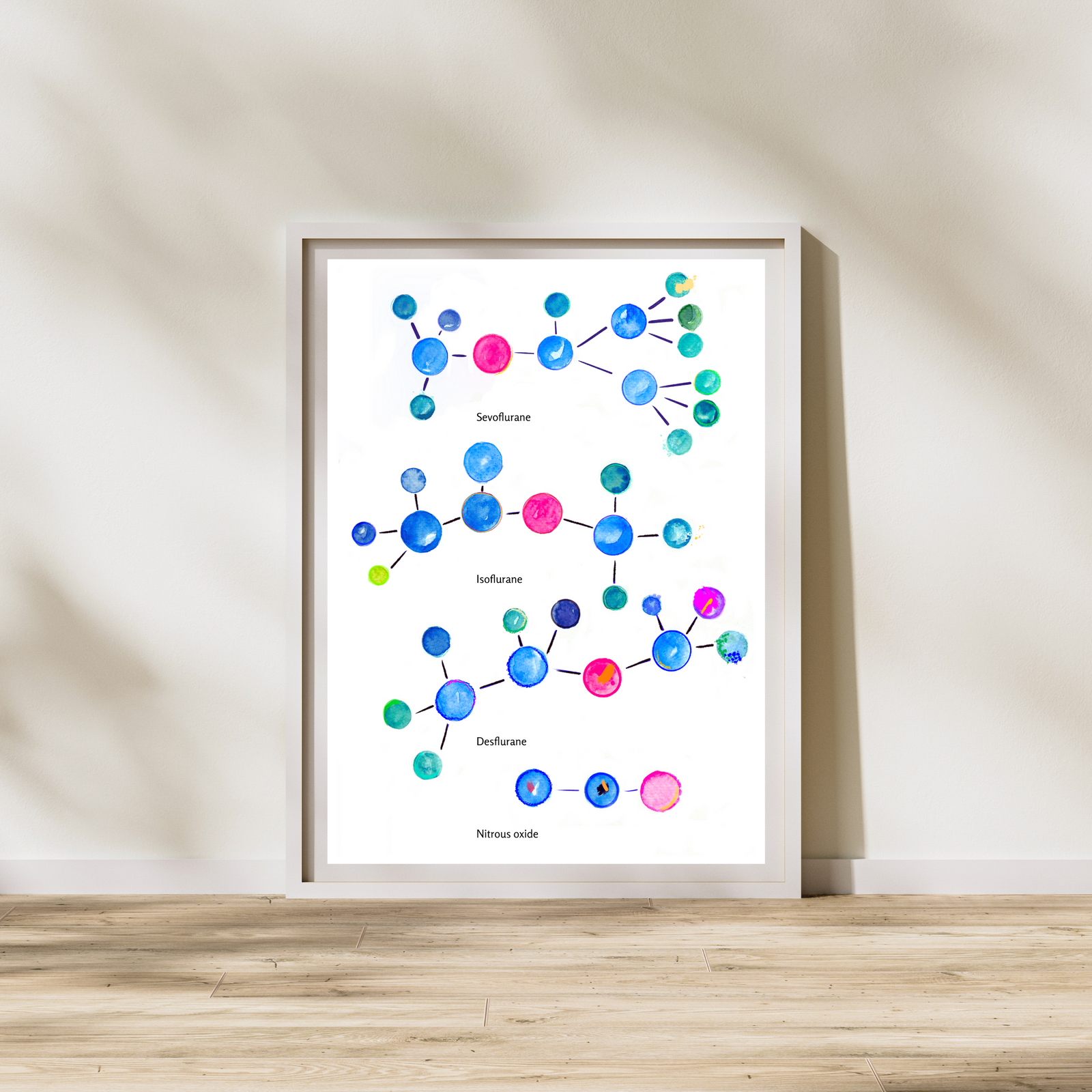 Anesthesia - Sevoflurane Isoflurane Desflurane Nitrous Oxid Molecule Art Print
