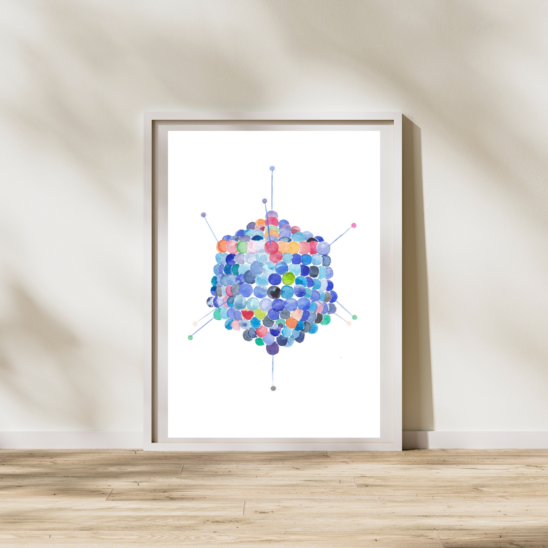 Adenovirus Structure Watercolor Art Print, Microbiology Art Print, Virologist Gift