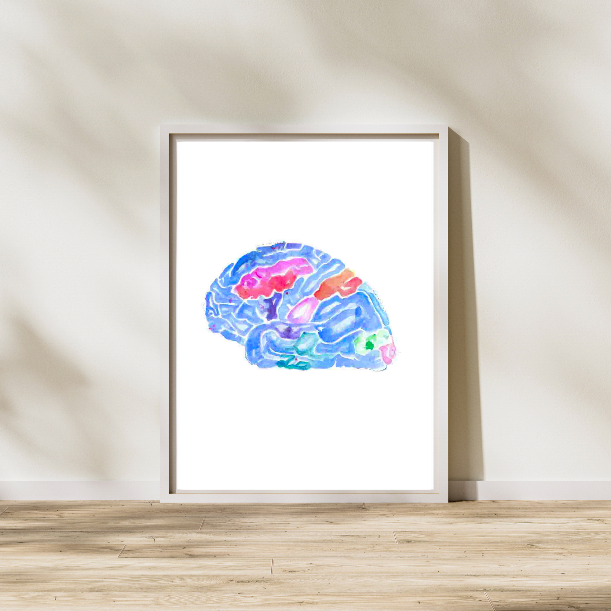 colorful brain anatomy watercolor art print