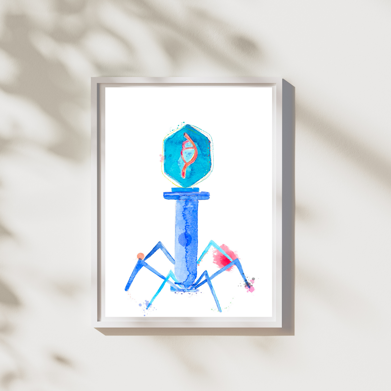 Bacteriophage Art Print, Virus Watercolor Painting, Microbiologist Gift