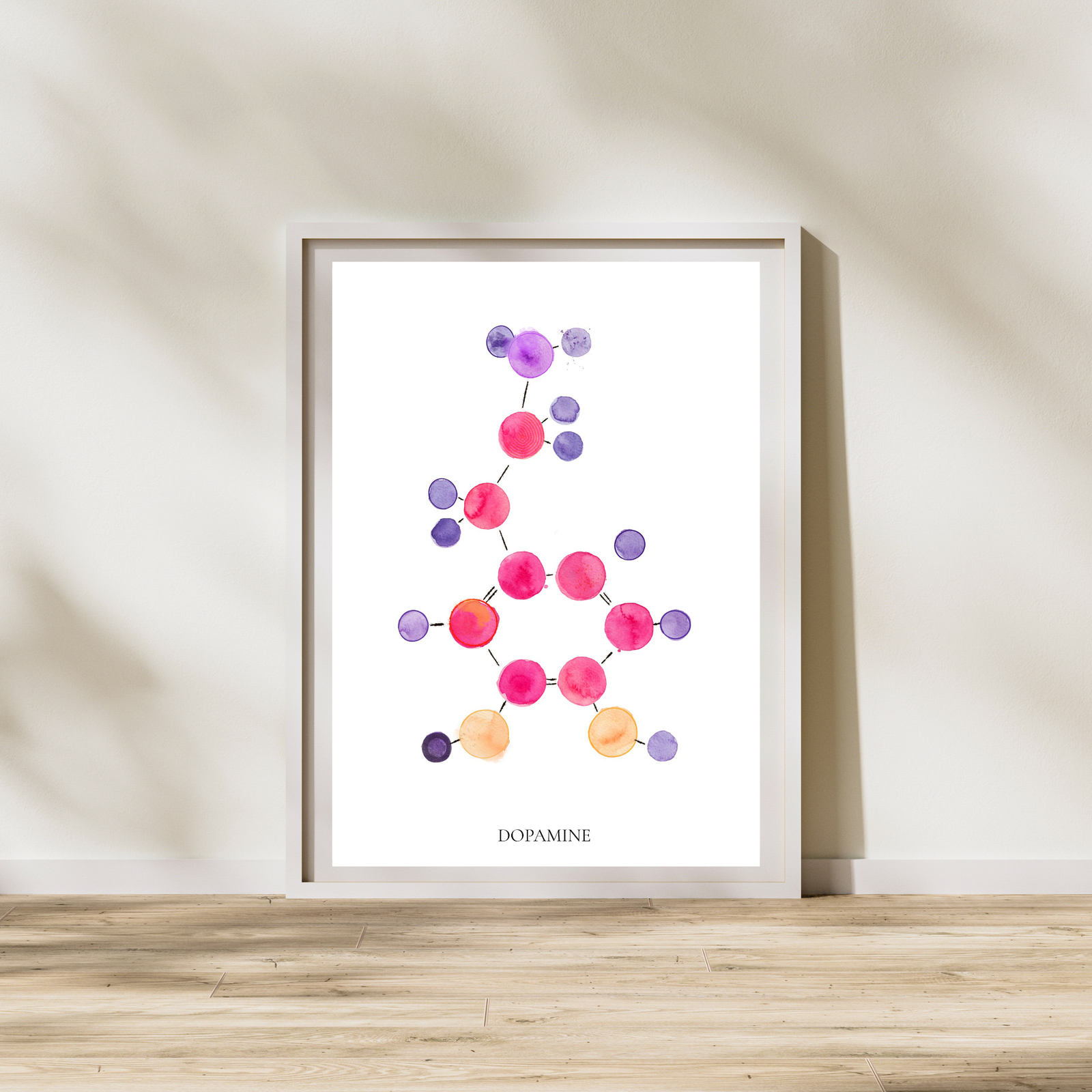 dopamine molecule watercolor art print
