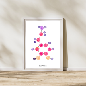 dopamine molecule watercolor art print