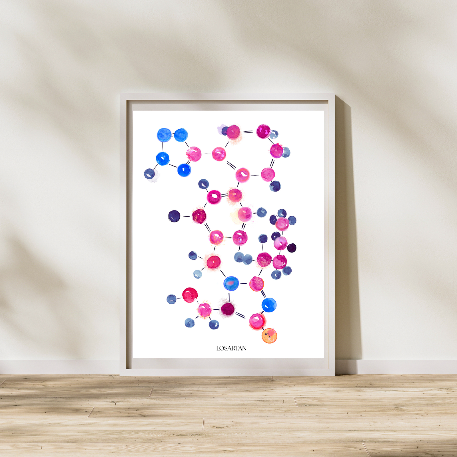 Losartan ACE II Inhibitor Molecule Watercolor Art Print
