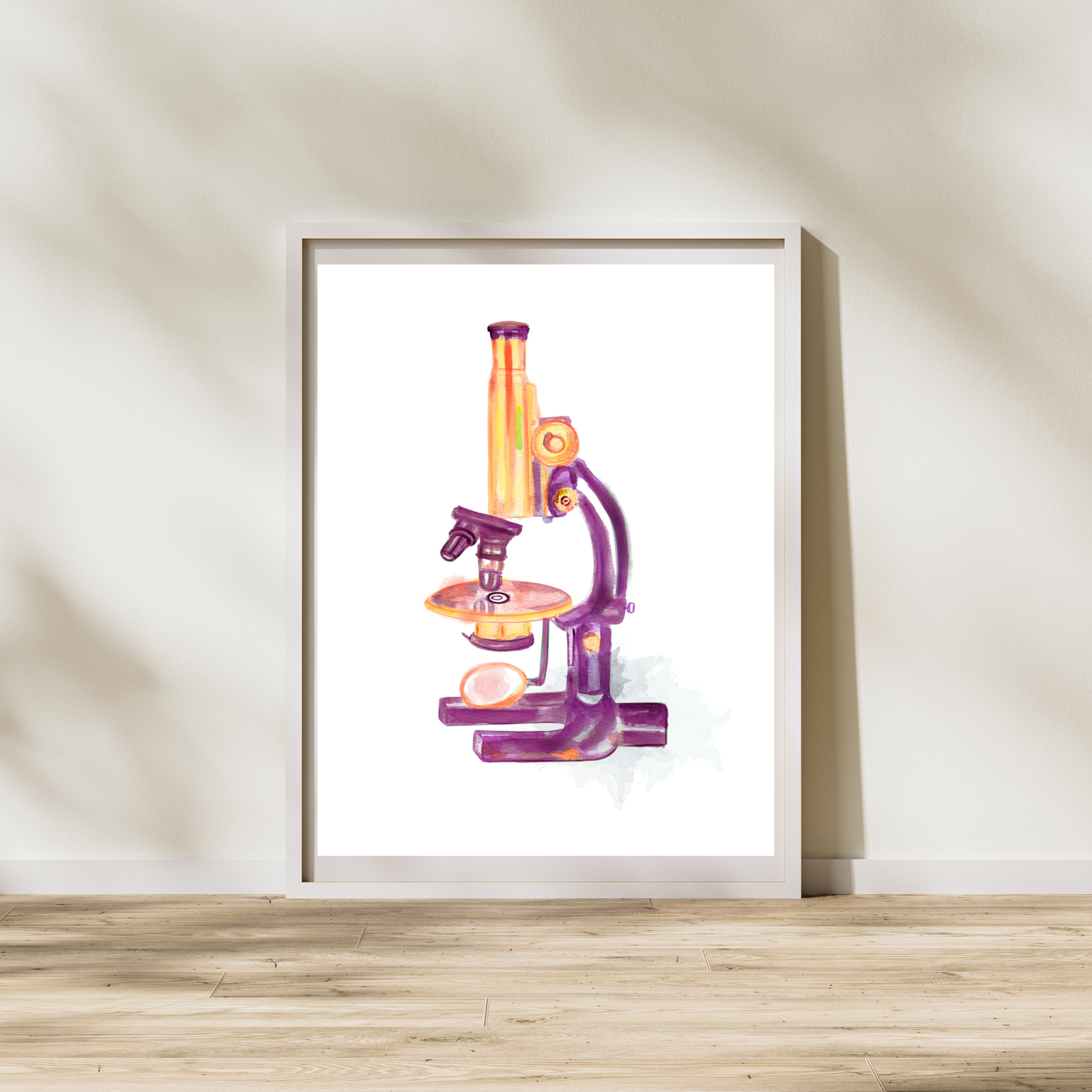 Vintage Microscope Watercolor Art Print