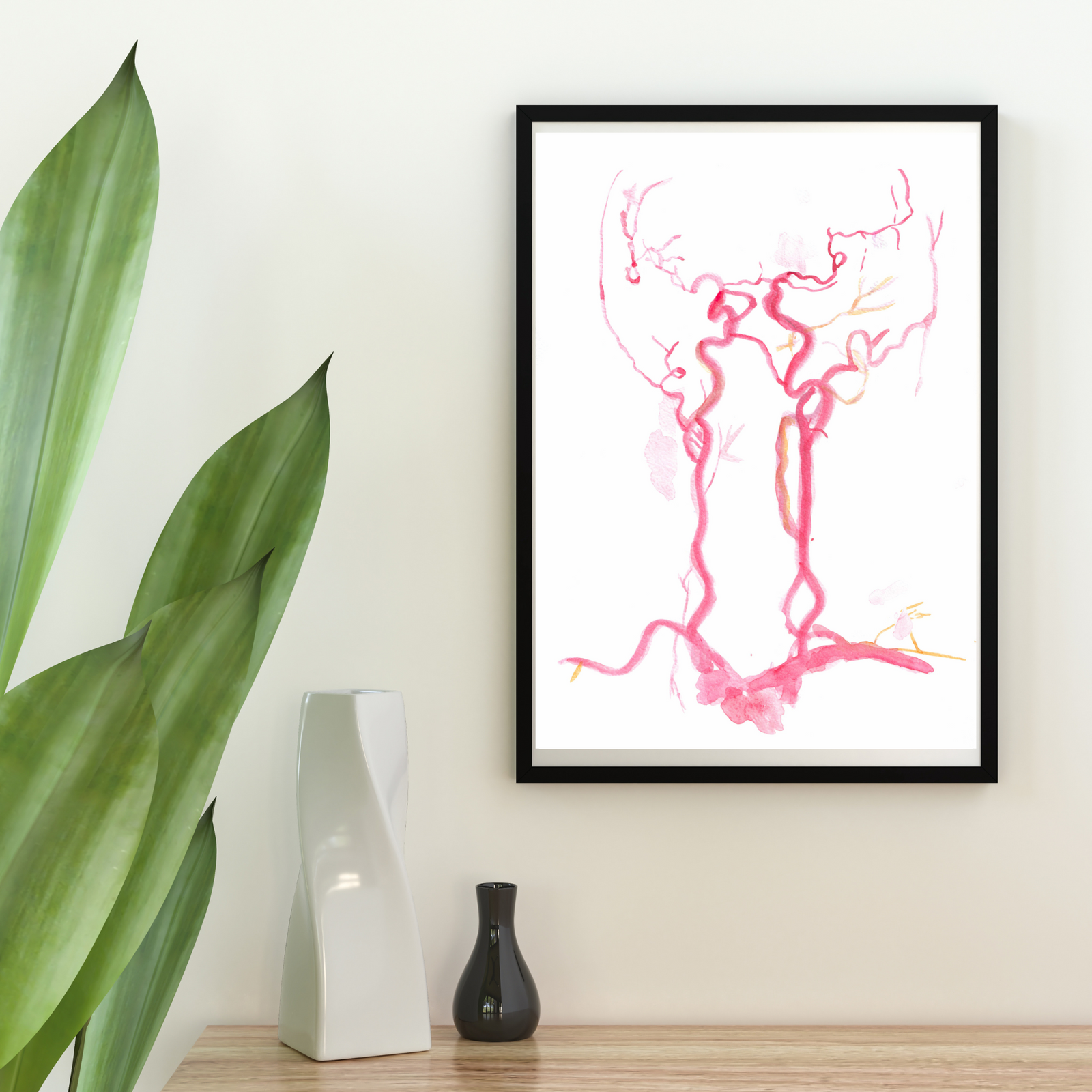 circle of willis watercolor in red illustration