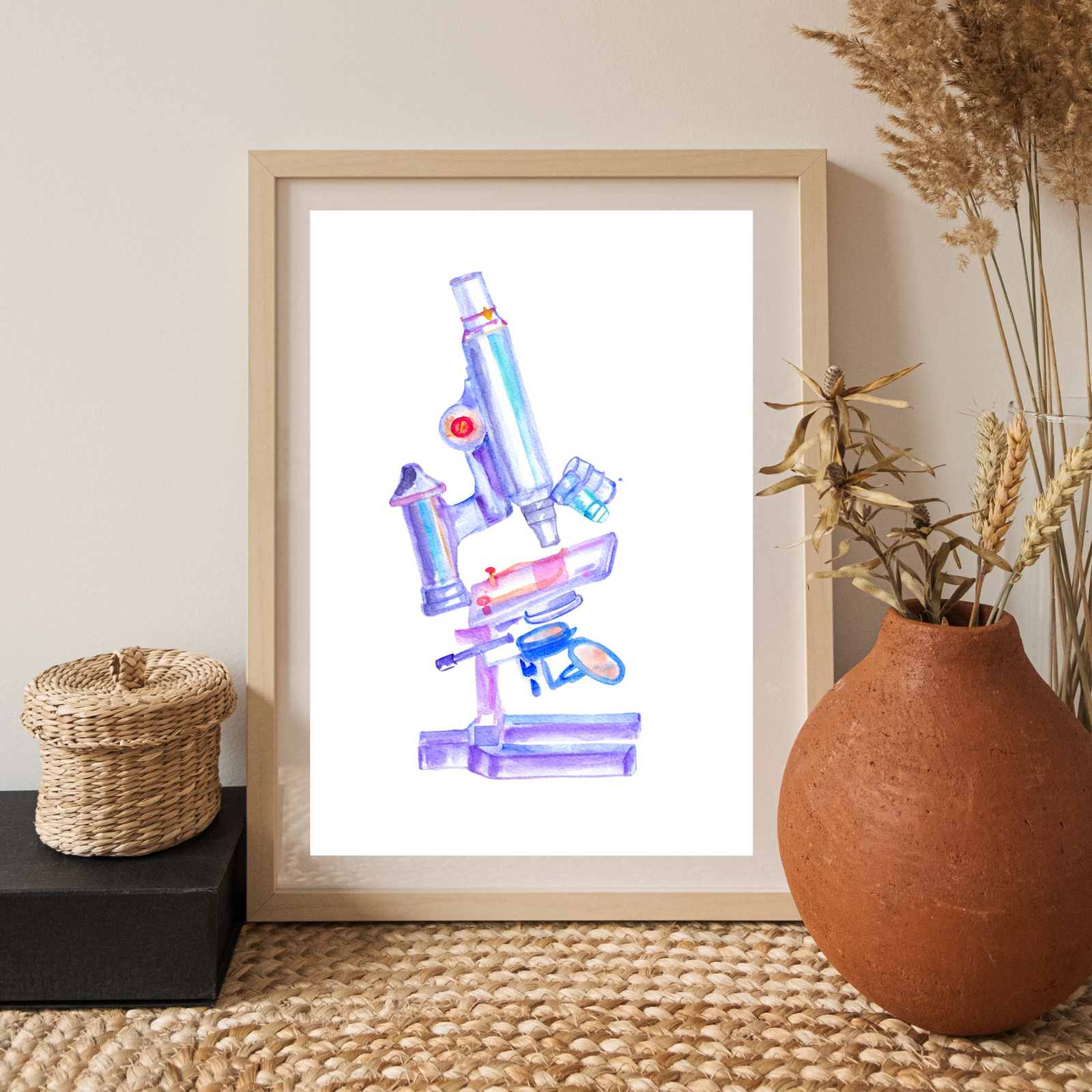 Microscope Watercolor Art Print
