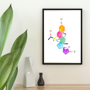 Spironolactone Molecule Watercolor Art Print