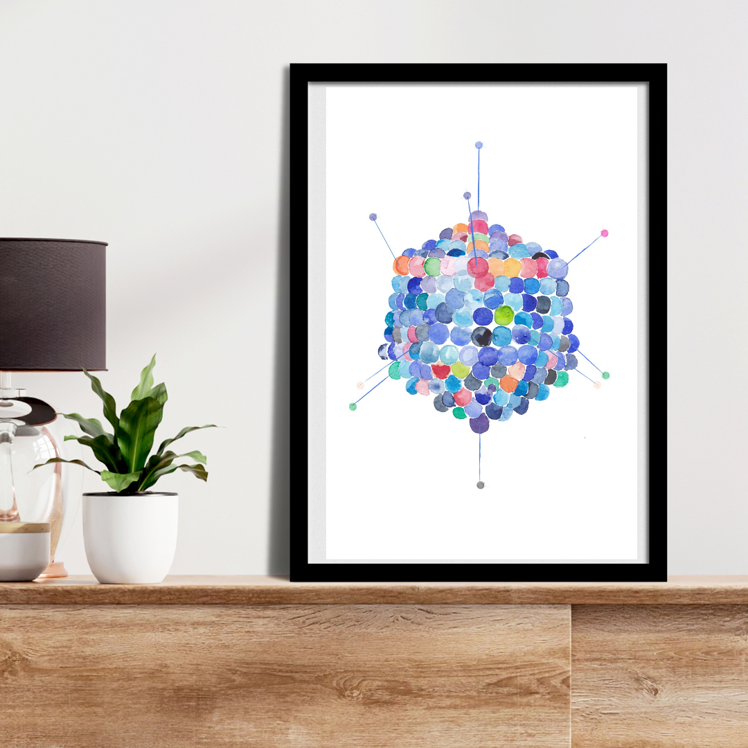 Adenovirus Structure Watercolor Art Print, Microbiology Art Print, Virologist Gift