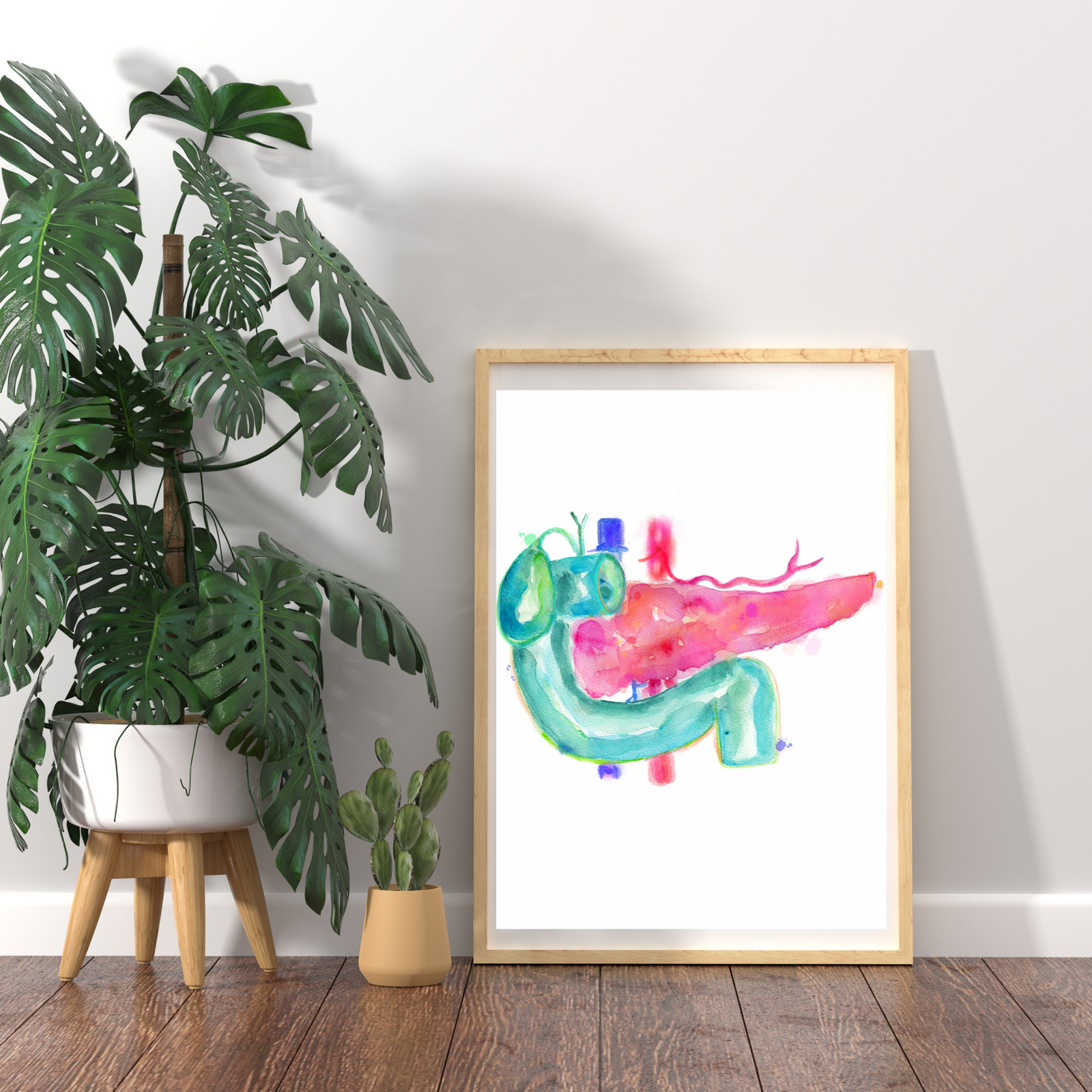 pancreas anatomy wall art in green and pink 