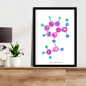 Aspirin Molecule Chemistry Watercolor Illustration