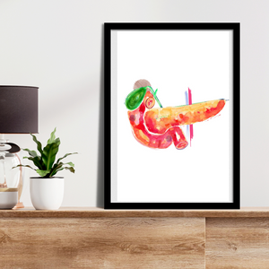 Pancreas Anatomy Art Print, Gastrointestinal Watercolor Art, General Surgery Abstract Art Print