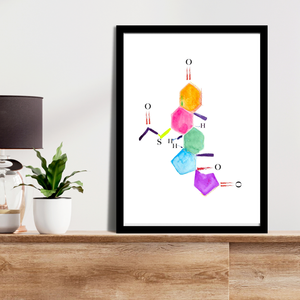 Spironolactone Molecule Watercolor Art Print