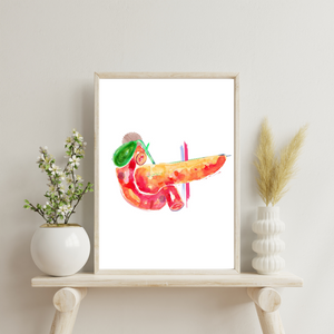 Pancreas Anatomy Art Print, Gastrointestinal Watercolor Art, General Surgery Abstract Art Print