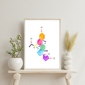 Spironolactone Molecule Watercolor Art Print