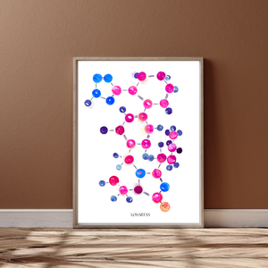 Losartan ACE II Inhibitor Molecule Watercolor Art Print