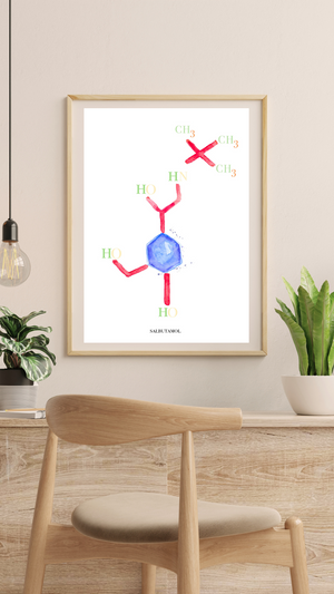 Salbutamol Molecule Watercolor Art Print