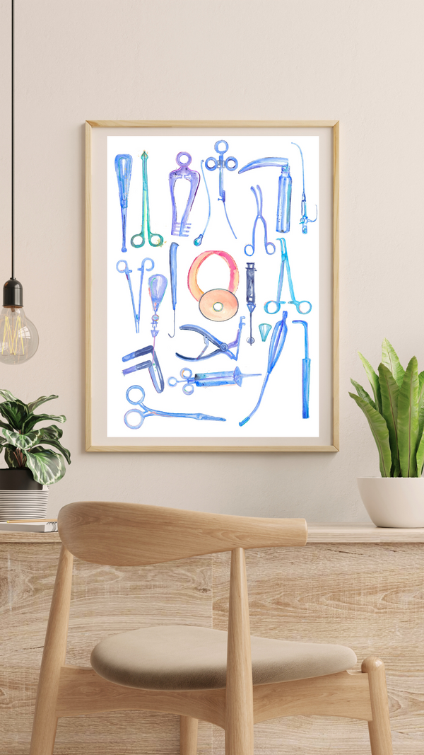 Ent Instruments Cartoon ENT Instruments Watercolor Illustration Art Print - medpapers