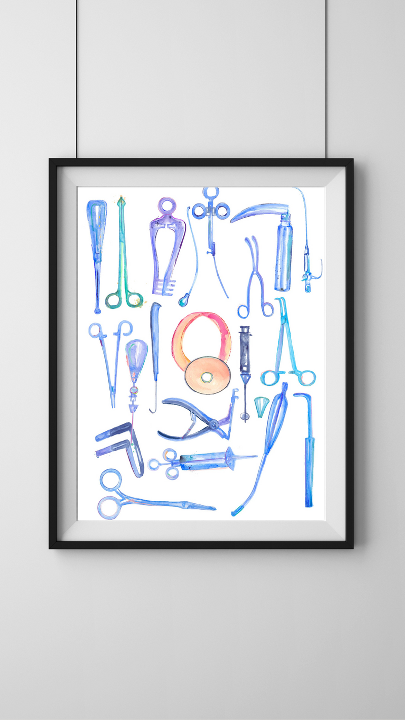 ENT Instruments Watercolor Illustration Art Print - medpapers