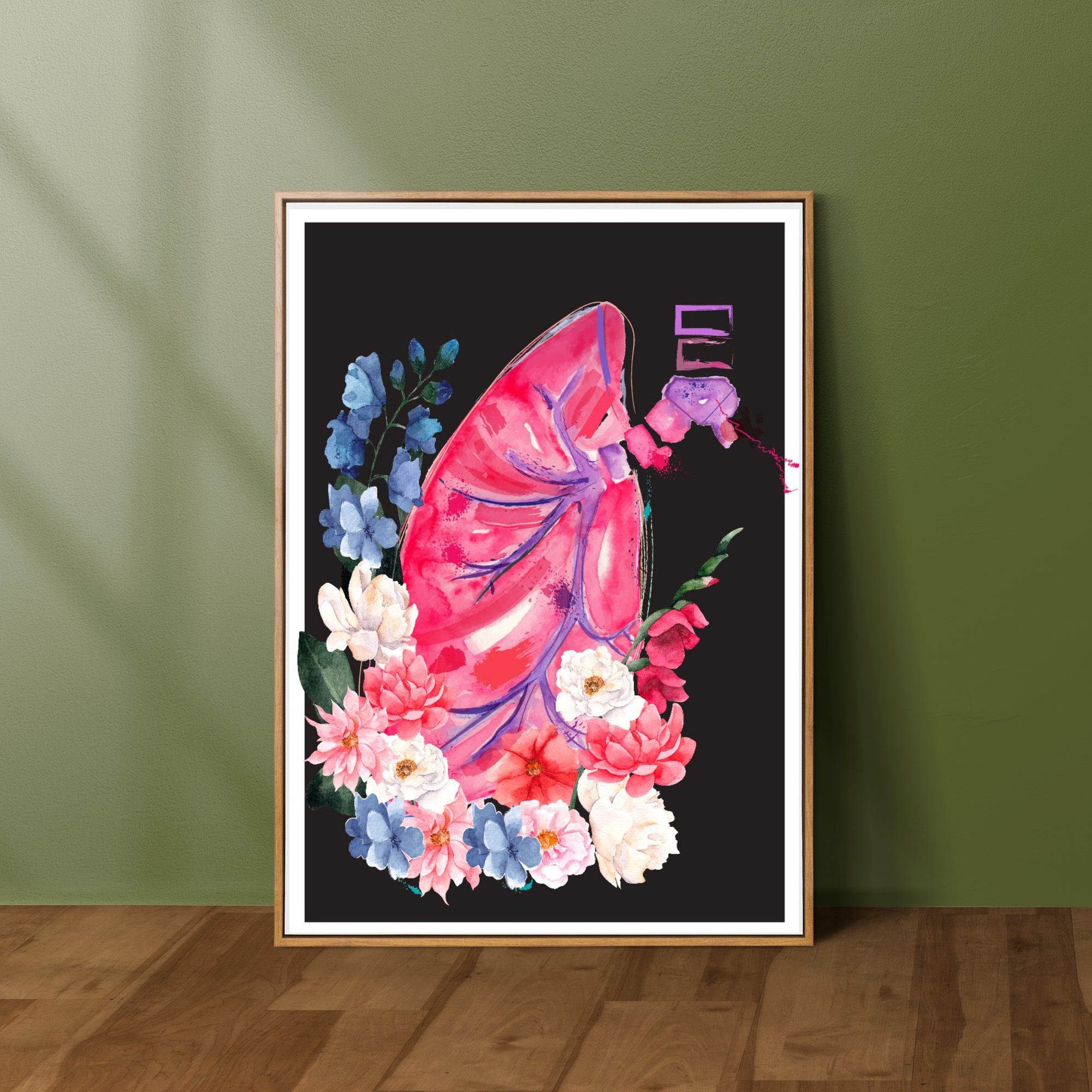 lung anatomy art with flowers