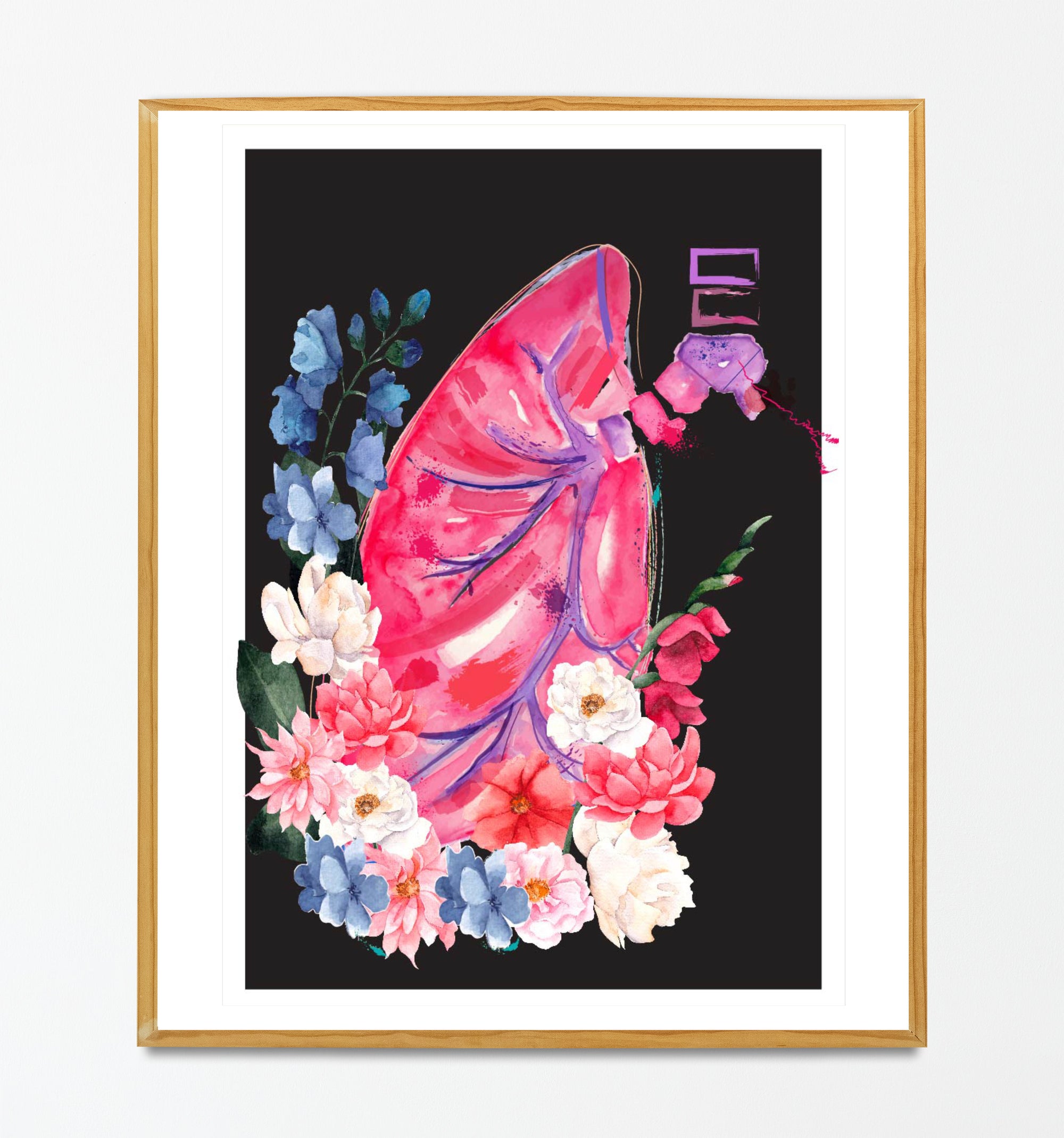 lung anatomy art with flowers