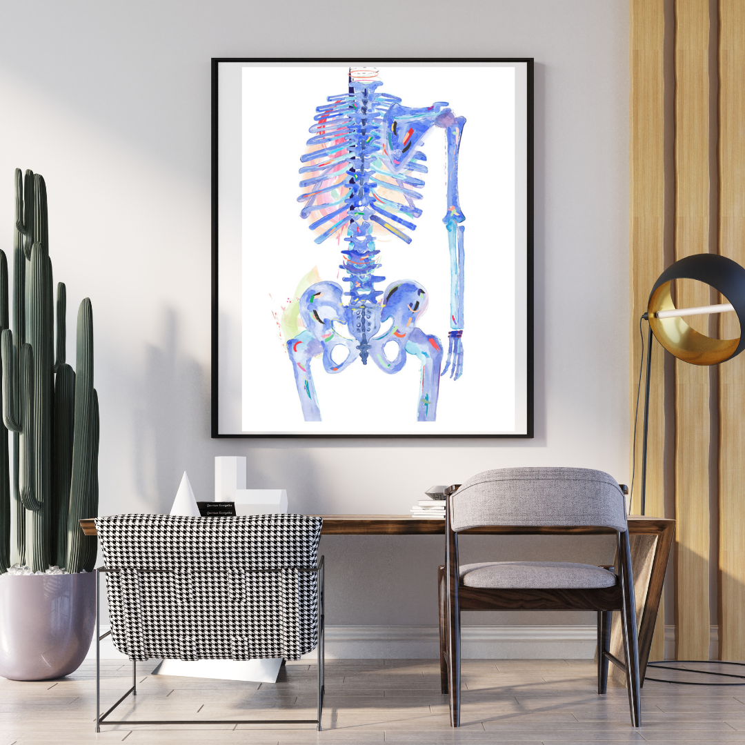 Human Anatomy Skeletal Art Print, Abstract Modern Anatomy Artwork