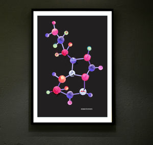 Neuroscience Art - Endorphin, Dopamine, Oxytocin, Serotonin Molecule Watercolor Art Print