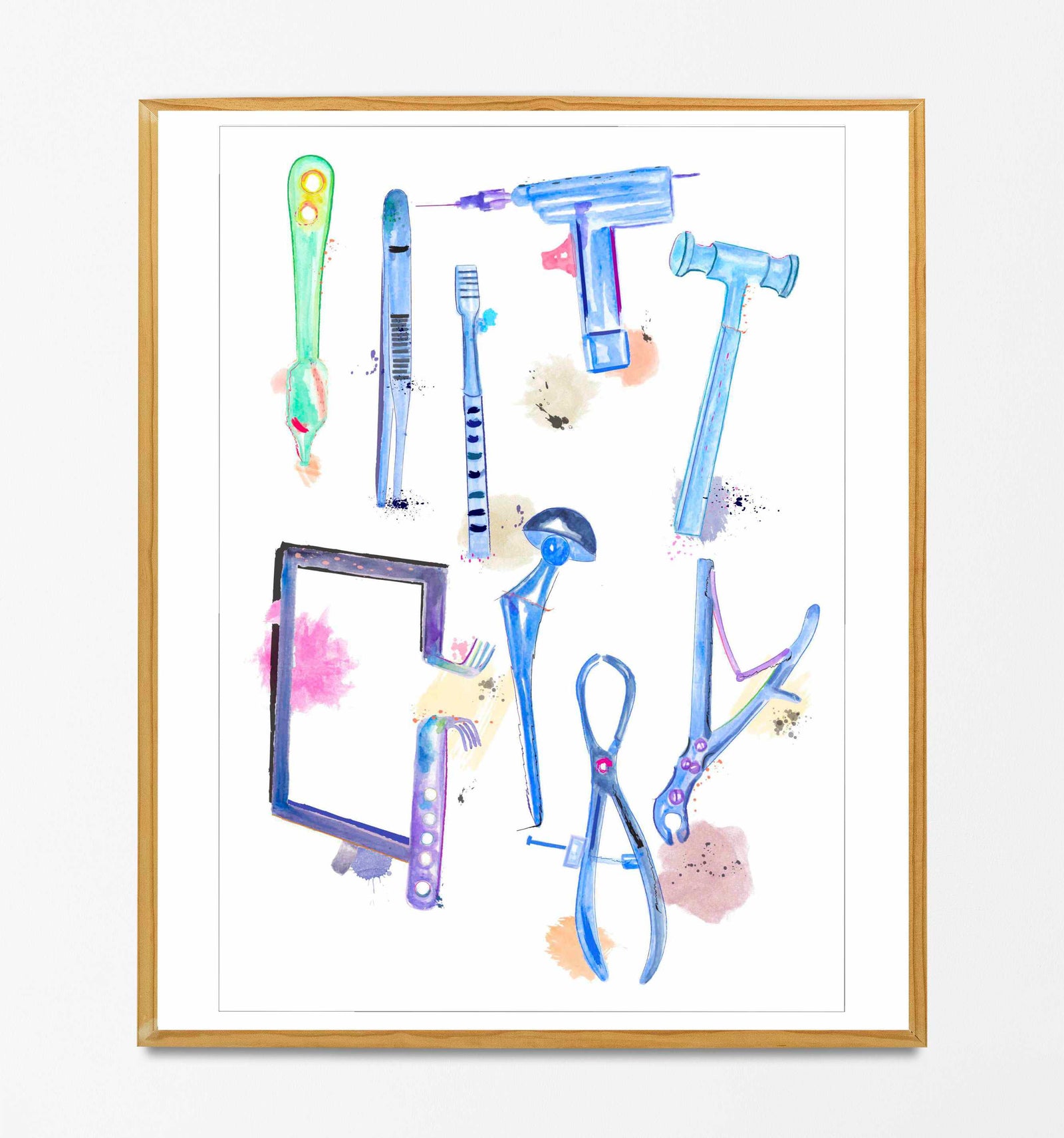 Dentist Tools Anatomy Art Print Dental Instruments Dental Care Art