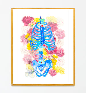 Human Anatomy Skeleton Flower Medical Art Print