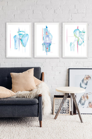 Orthopedic Surgery Artwork Set of Three: Knee, Shoulder and Hip Arthroplasty Print