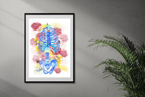 Human Anatomy Skeleton Flower Medical Art Print